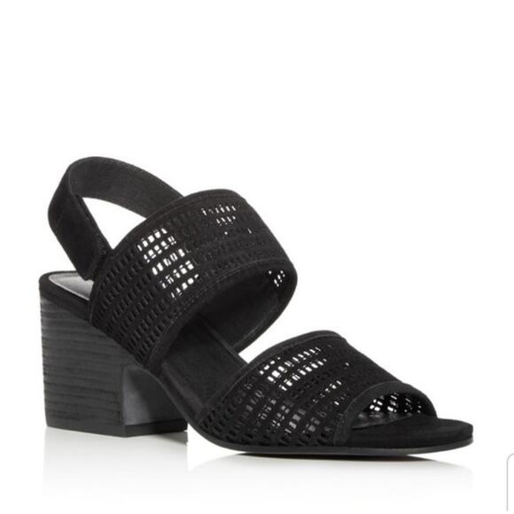 Eileen Fisher Finn Black Mesh Suede Leather Strap Heel Sandals Slingback Size 10 - Picture 1 of 5